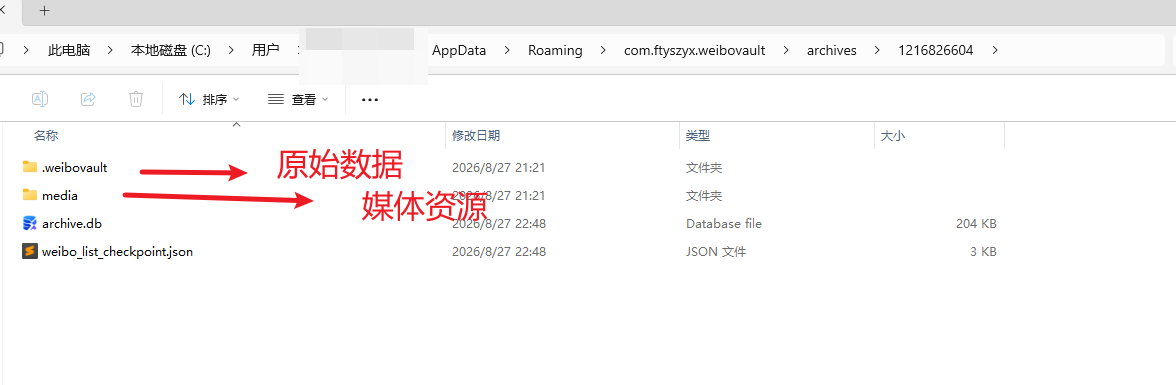 单个微博账号的本地归档目录结构